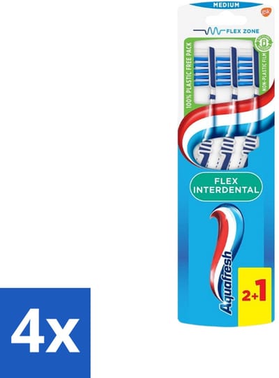 4 x Aquafresh Tandenborstel Flex Interdental Medium 3 stuks per verpakking - Tandenborstel - Tandenborstel Tussen Tanden - Tandenborstel Flex - Tandenborstel Interdentale - Tandenborstel Medium