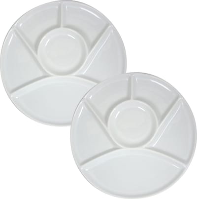 Cosy & Trendy Fondue/gourmet/barbecue bord - 2x stuks - met vakjes - rond - wit - porselein - D23 cm