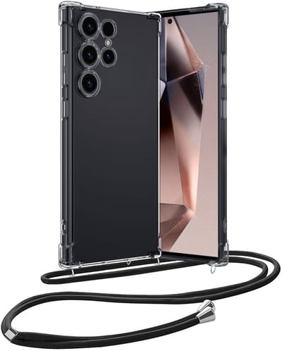 Hoes - Geschikt voor Samsung Galaxy S24 Ultra - Met Koord - Shock Proof - Siliconen Case - Back Cover - Telefoonkoord - Telefoon Hoesje Shockproof - Telefoonketting - Transparant