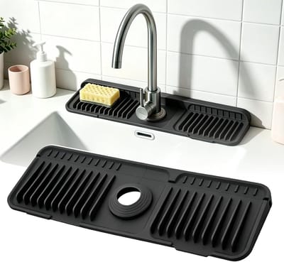 Afdruipmat voor waterkraan, opvouwbaar en snijbaar, antislip design voor keuken en badkamer met snelafvoer en splash guard