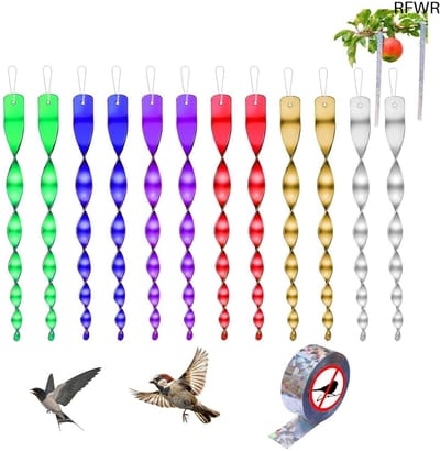 RFWR® Reflecterende Vogelverschikkers Set van 12 - Windspiralen en Vogelafweerband voor Tuin en Balkon