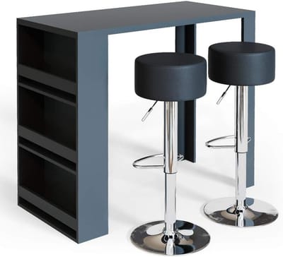 Bartafel Set - Keukentafel Krukken - Gezellig Dineren - Met Opbergvakken - 117 cm Hoog - Wit Antraciet