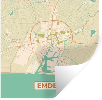 Muurstickers - Sticker Folie - Plattegrond - Kaart - Stadskaart - Emden - Vintage - 100x100 cm - Plakfolie - Muurstickers Kinderkamer - Zelfklevend Behang XXL - Zelfklevend behangpapier - Stickerfolie