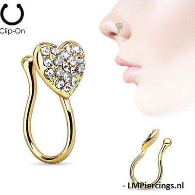 FAKE piercing gemmed hartje gold plated - LMPiercings