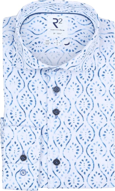 R2 Overhemd Print Lichtblauw - Maat 37 - Heren - Overhemden Casual