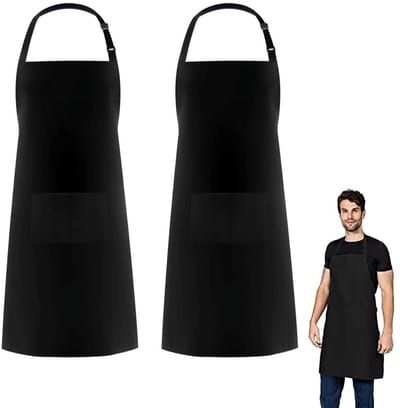 Keukenschort - 2 zwart（one size）- Verstelbare - met Zakken - Water- en vuilafstotend - Unisex - Horeca Sloof - Ideaal voor Tekenen, Barbecueën, Knutselen en Buitenactiviteiten