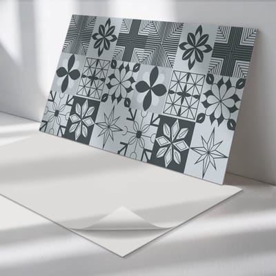 Wallfluent Vinyl Wandpaneel - Geometrische patronen in mozaïek PVC Muurpaneel - 120 cm x 60 cm - Grijs PVC wandpaneel - 1 stuk - Rechthoekig Wandbekleding Vinyl - Patroon Wandpaneel - Zelfklevende Wandbekleding - Wandpaneel Keuken en Badkamer