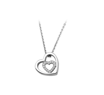 YO&NO - Ketting - Zilver - Anker - Hart - Zirkonia - 1,3mm - 41 + 4cm - Sieraden vrouw - Gerhodineerd - Zilver 925