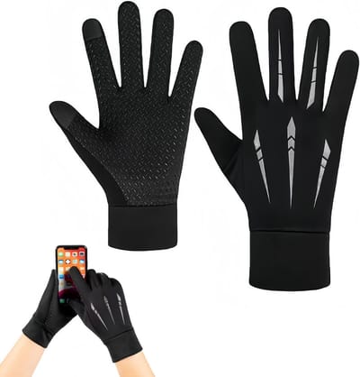 Unisex dunne trainingshandschoenen - Touchscreen vingertoppen en antislip palm - Ademend en rekbaar materiaal - Geschikt voor fietsen en hardlopen - Zwart