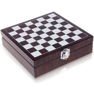 Coffret Jeu d'Échecs en Bois avec Accessoires Inoxydable à Vin : Tire Bouchon, Thermomètre, Bec verseur et Bague anti gouttes