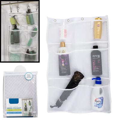 Hangende Douche Organizer - Voor aan Douche Gordijn - 6 vakken - Ophangbaar Badrek -Douche rek - Badkamerrekje - Wit
