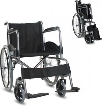 Mobiclinic Alcazaba - Rolstoel - Opvouwbare rolstoel - Afneembare rugleuning en voetensteun - Staal - Grote wielen - 46 cm - Zwart