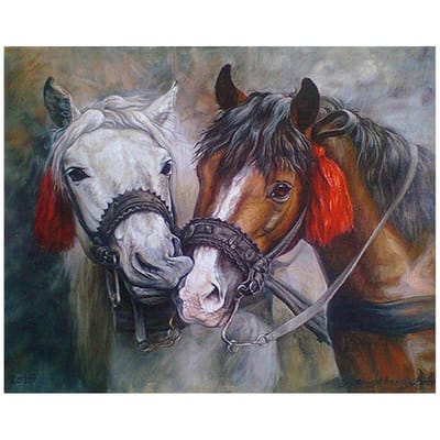Diy Diamond Schilderen Cross Stitch Cartoon Twee Paarden Landschap Vierkante Diamanten Mozaïek Home Schilderijen 20X30CM gray