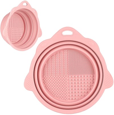 2 stuks Make-up kwastenreiniger - Opvouwbare siliconen reinigingskom voor make-upkwasten - draagbare reinigingstool voor kwasten poederdonsjes en sponzen (roze)