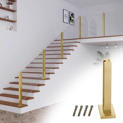 Glazen Balustrade Paal - Glazen Reling Hek - Terras Afschermen - Geborsteld Goud Staal - 95 cm - Goud