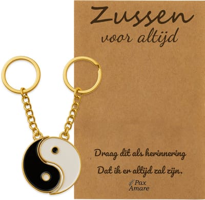 BFF Sleutelhanger voor 2 'Zussen voor altijd' - Magnetische Yin Yang - Sleutelhanger set op Cadeau Kaartje Sleutelhanger set - Goudkleurig - Vriendschap Symbool - Pax Amare