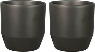 Bela Arte Plantenpot/bloempot Joly - 2x - keramiek - antraciet - 13.5 x 13 cm