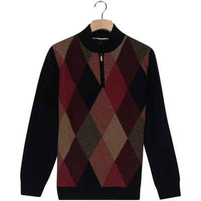 Baileys Trui Half Zip Front Argyle Check Wool Blend Mauve Melange / male