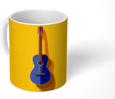 Mok - Koffiemok - Gitaar - Akoestisch - Minimalistisch - Geel - Mokken - 350 ML - Beker - Koffiemokken - Theemok