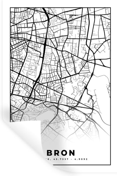 Muurstickers - Sticker Folie - Plattegrond - Kaart - Frankrijk - Stadskaart - Bron - Zwart wit - 20x30 cm - Plakfolie - Muurstickers Kinderkamer - Zelfklevend Behang - Zelfklevend behangpapier - Stickerfolie