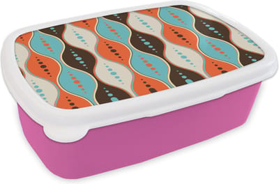 Broodtrommel Roze - Lunchbox Retro - Cirkel - Design - Brooddoos 18x12x6 cm - Brood lunch box - Broodtrommels voor kinderen en volwassenen