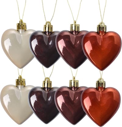 Clayre & Eef Kerstbal Set van 8 Hart 5 cm Meerkleurig Kunststof Kerstballen