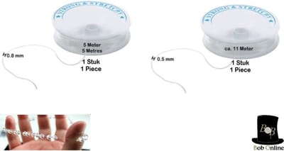 Bob Online ™ - Mixed Pack - 2 Stuks - 0.5 mm & 0.8 mm – Transparant – Stretch Elastische Kristallijn Kralen Touw – Kristallijn 0.5 (11 Meter) & 0.8 mm 5 Meter – Crystaline Stretch Cord 0.5 & 0.8 mm – Kralen Elastische Koord – Kralenkoord voor Armband