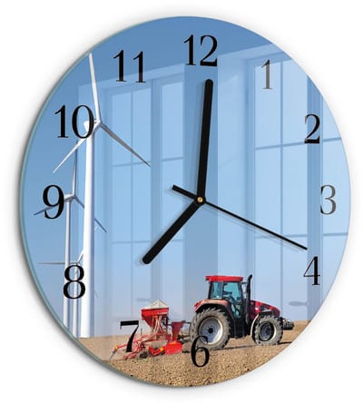 Tulup Wandklok - Tractorveld Moderne Wandklok Glas - 30fi cm - Veelkleurig Wandklok Glas Decoratie - Zwarte Handen - Ronde Wandklok - Moderne Wandklok Glas - Wandklok Glas Decoratie