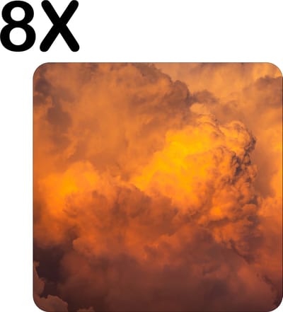 Luxe Placemat - Oranje - Wolken - Lucht - Set van 8 Placemats - 50x50 cm - 2 mm dik Vinyl - Anti Slip - Afneembaar