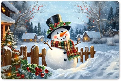 Placemats 45x30 cm - Placemat kunststof - 1 stuk - Sneeuwpop - Winterdorp - Kleurrijk - Borden onderleggers - Decoratie voor op tafel - Keuken tafeldecoratie accessoires - Vinyl onderlegger - Tafelversiering