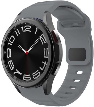 Siliconen wave bandje - geschikt voor Samsung Galaxy Watch 7 (40 & 44mm) / Watch 6 (Classic) / Watch 5 (Pro) / Watch 4 (Classic) / Watch FE - druksluiting - donkergrijs