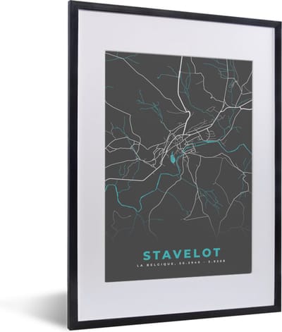 Fotolijst incl. Poster - Stadskaart – Grijs - Kaart – Stavelot – België – Plattegrond - 30x40 cm - Posterlijst
