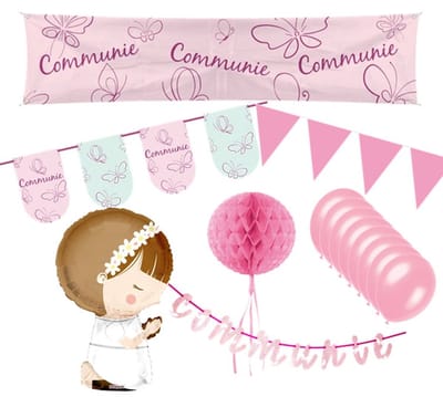 Feest pakket communie roze Meisje - versiering - kleurig 7 delig.