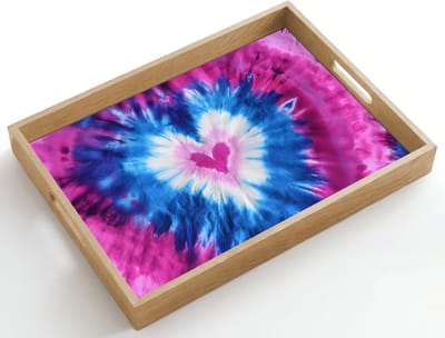 Dienblad hout 50x35 cm - Schootdienblad - Hartvormig - Tie dye - Paars - Borrelplank rechthoek - Plateau dienbladen