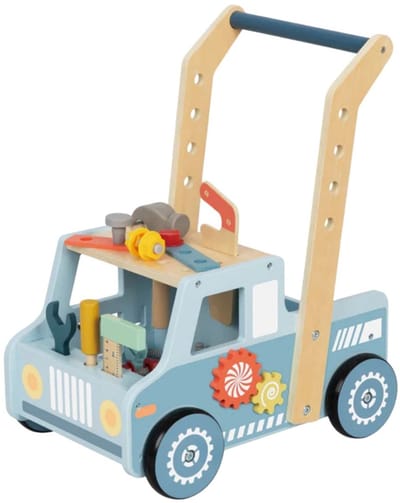 Tooky Toy Loopwagen Werkvoertuig - FSC Hout - 46-Delig - Loopwagen met Speelgoed Gereedschap - Geschikt voor 3+ Jaar (Peuters) - Speelgoed Werkbank - Educatief & Montessori Speelgoed