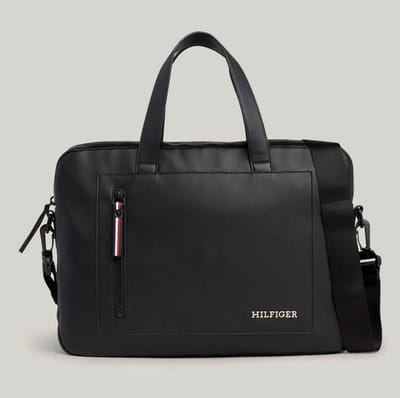 Tommy Hilfiger Laptoptas zwart - slim pique texture laptop bag black | AM0AM1178BDS