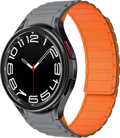 Siliconen bandje - geschikt voor Samsung Galaxy Watch 7 / Watch FE / Watch 6 / Watch 6 Classic / Watch 5 / Watch 5 Pro / Watch 4 / Watch 4 Classic - grijs-oranje
