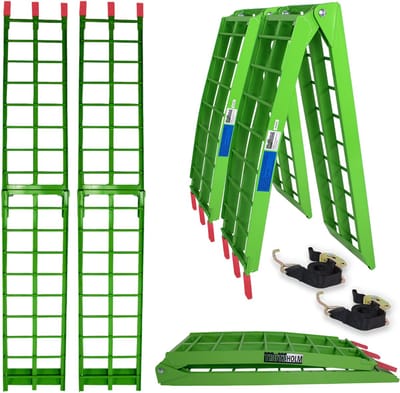 TRUTZHOLM 2 x oprijplaat inklapbaar 180 cm laadvermogen 680 kg aluminium groen geribbeld enkele spijlen laadbrug