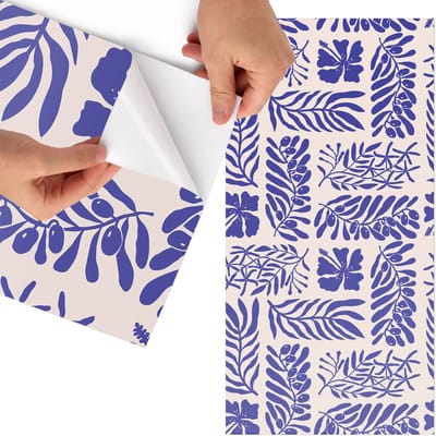 Tulup Meubelfolie - Botanische patronen Plakfolie Meubels - 65x130 cm - Blauw Meubelfolie - Meubelfolie Zelfklevend - Geometrische Meubelfolie - Wrapfolie Keuken - Wanddecoratie - Achtergronden en patronen