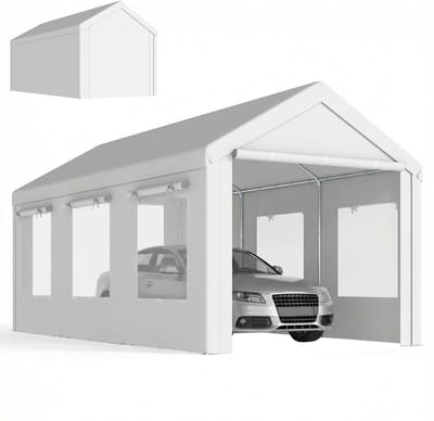 Outsunny Carport, gegalvaniseerd staal, PE, 600 x 295 x 295 cm, wit