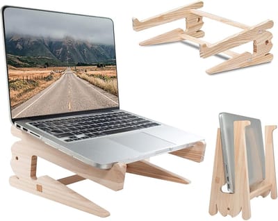 Houten Laptop Houder voor Bureau,Geventileerde koeling Desktop Computer Stand,MacBook Laptopriser,Draagbare Notebookhouder,Laptop Stand,Compatibel met MacBook Pro/Air Lenovo Dell HP (S)