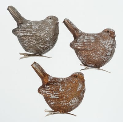 Vogels - 3 set - incl. klip - Bruin - Zilver - Glas