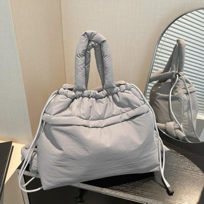 Pluizige Katoen Gevulde Nylon Tote Bag Met Trekkoord Schoudertas Dames Winter Casual Rugzak Modieuze Wolk Tas