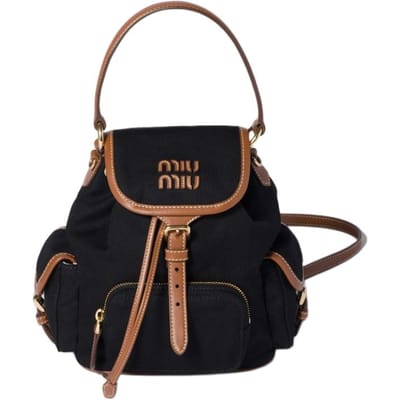 Miu Miu Goudkleurige Hardware Katoenen Mini Rugzak Damesrugzak Zwart 5BZ043_2IBQ_F0RS5_V_OOM Basic Set (Bag+Dust Bag)