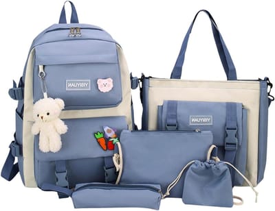 Kinderrugzak Set - Schooltas met Accessoires - Dagelijks Gebruik - Duurzaam Nylon Canvas - 30L Capaciteit - Blauw