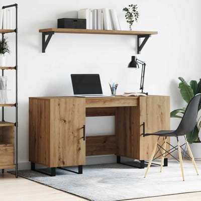 vidaXL - Bureau - artisanaal - eikenkleurig - Bewerkt - hout - 140 - x - 50 - x - 75 - cm