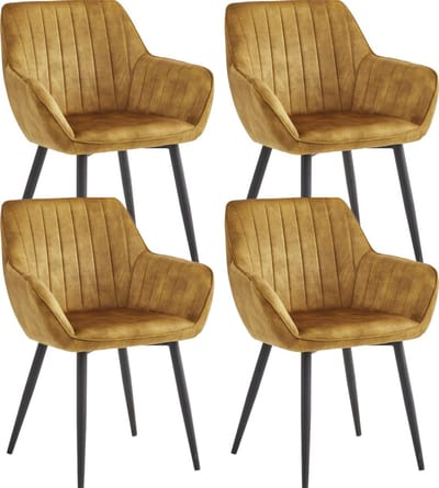 Colenis® - Luna Eetkamerstoel - Set Van 4 - Honey - Adoré Velvet - Met armleuning