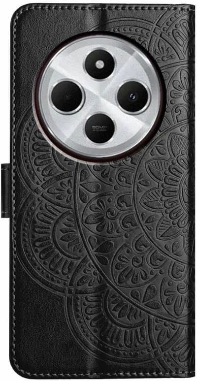 Hoesje Geschikt voor Xiaomi Redmi 14C - Mandala Book Case met Pasjeshouder - Beschermhoes met Portemonnee Zwart