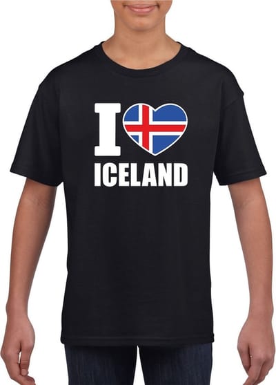 Zwart I love Ijsland supporter shirt kinderen - Ijslands shirt jongens en meisjes 110/116