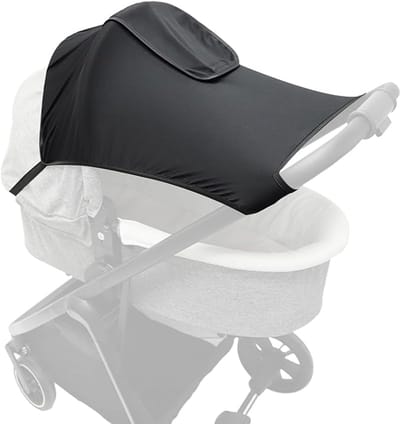 Kinderwagen Zonnescherm - Wandelwagen/ Buggy - Met Kijkvenster - Zonnedoek - Spatwaterdicht - Ademend - Parasol - Eenvoudig Te Bevestigen - UV-Doek - Verstelbaar - Past Op Bijna Elke Kinderwagen of Buggy - Universeel - Zwart